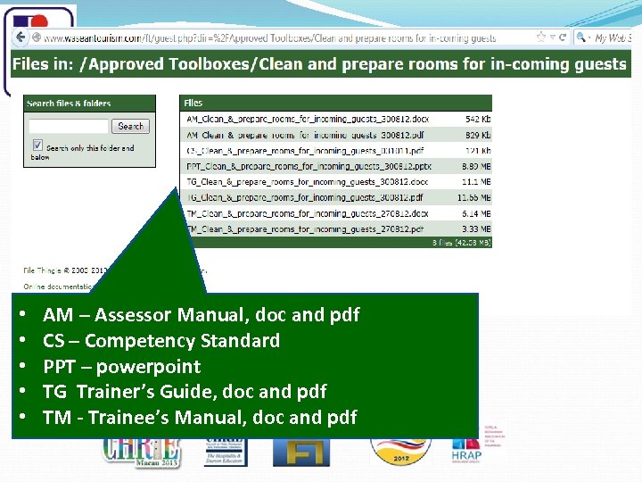  • • • AM – Assessor Manual, doc and pdf CS – Competency