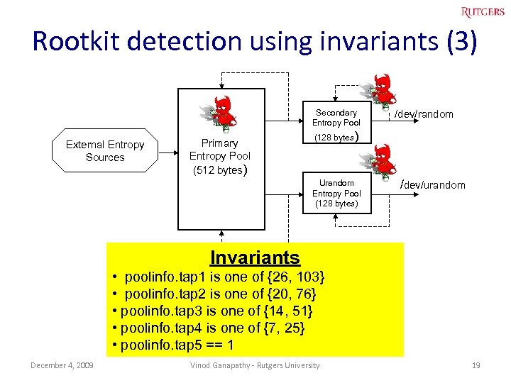 Rootkit detection using invariants (3) Secondary Entropy Pool External Entropy Sources Primary Entropy Pool