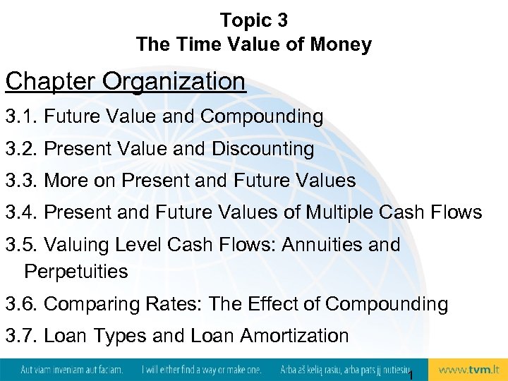 Topic 3 The Time Value of Money Chapter Organization 3. 1. Future Value and