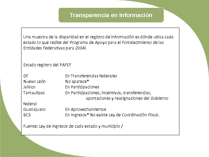Transparencia en Información Una muestra de la disparidad en el registro de información es