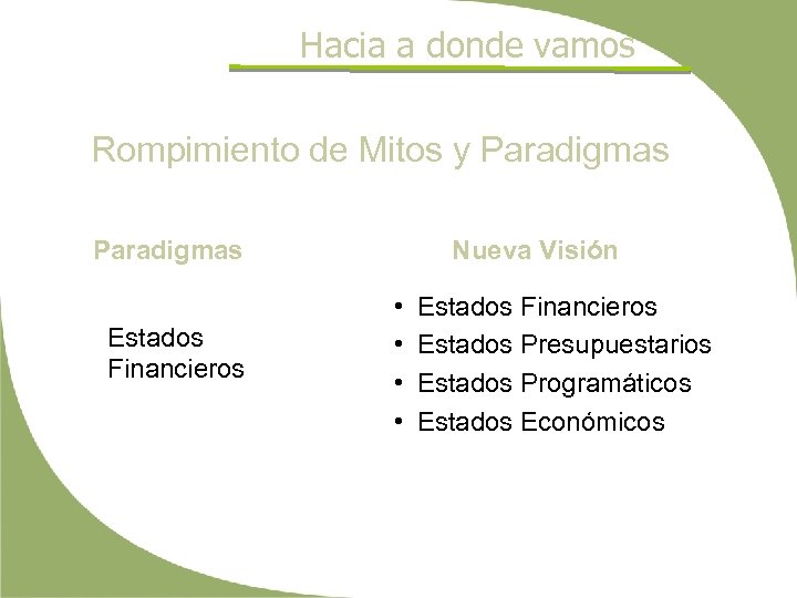 Hacia a donde vamos Rompimiento de Mitos y Paradigmas Estados Financieros Nueva Visión •