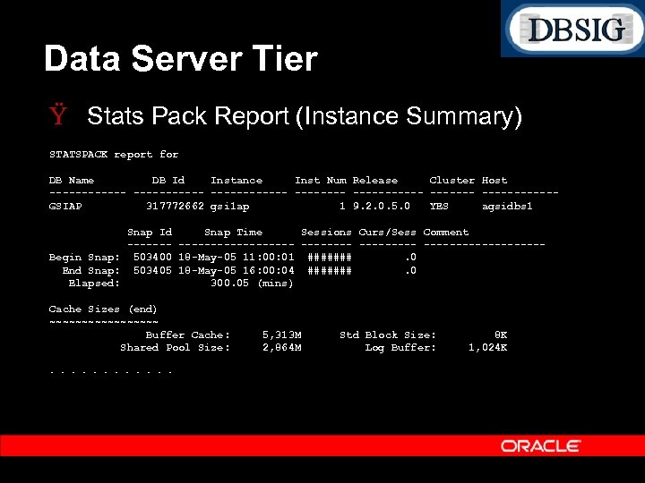 Data Server Tier Ÿ Stats Pack Report (Instance Summary) STATSPACK report for DB Name