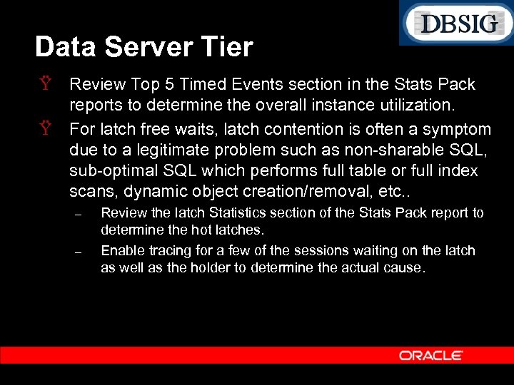 Data Server Tier Ÿ Review Top 5 Timed Events section in the Stats Pack