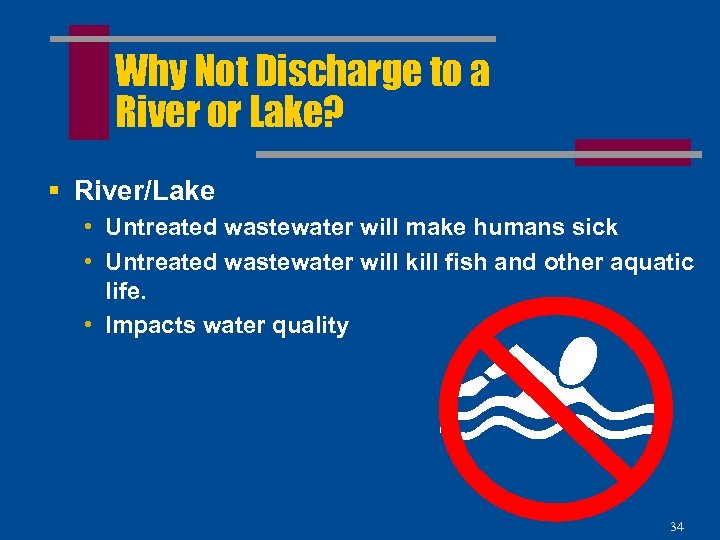 Why Not Discharge to a River or Lake? § River/Lake • Untreated wastewater will
