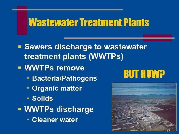 Wastewater Treatment Plants § Sewers discharge to wastewater treatment plants (WWTPs) § WWTPs remove