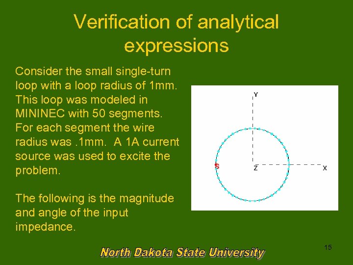 Verification of analytical expressions Consider the small single-turn loop with a loop radius of