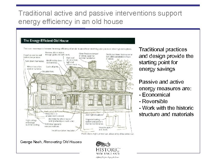 Traditional active and passive interventions support energy efficiency in an old house Traditional practices