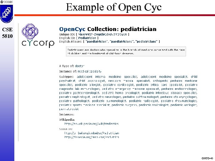 Example of Open Cyc CSE 5810 ONTO-40 
