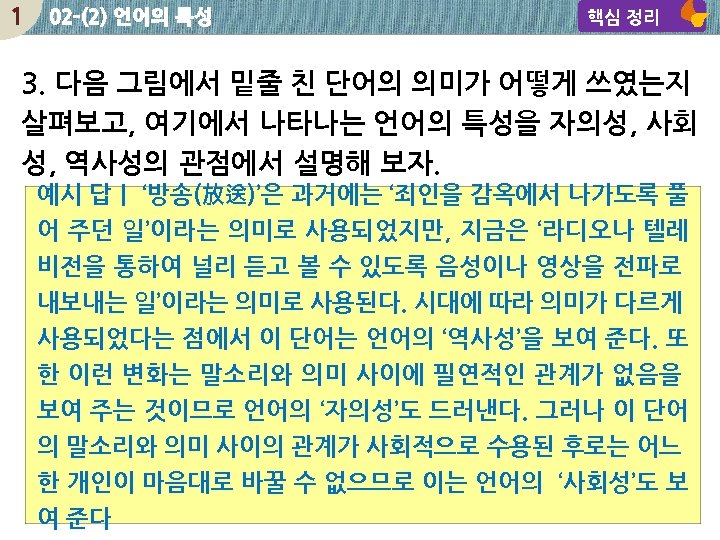 1 02 -(2) 언어의 특성 핵심 정리 3. 다음 그림에서 밑줄 친 단어의 의미가