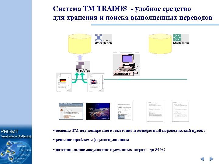 Система TM TRADOS - удобное средство для хранения и поиска выполненных переводов • ведение