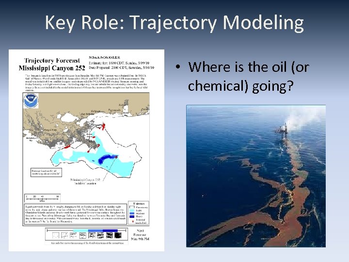 Key Role: Trajectory Modeling • Where is the oil (or chemical) going? 