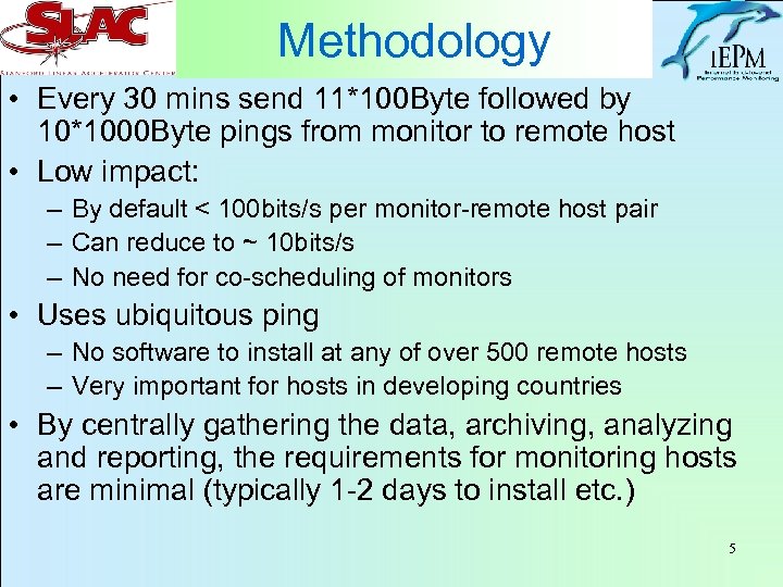 Methodology • Every 30 mins send 11*100 Byte followed by 10*1000 Byte pings from