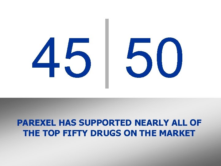 45 50 PAREXEL HAS SUPPORTED NEARLY ALL OF THE TOP FIFTY DRUGS ON THE