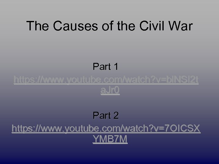 The Causes of the Civil War Part 1 https: //www. youtube. com/watch? v=bl. NSI