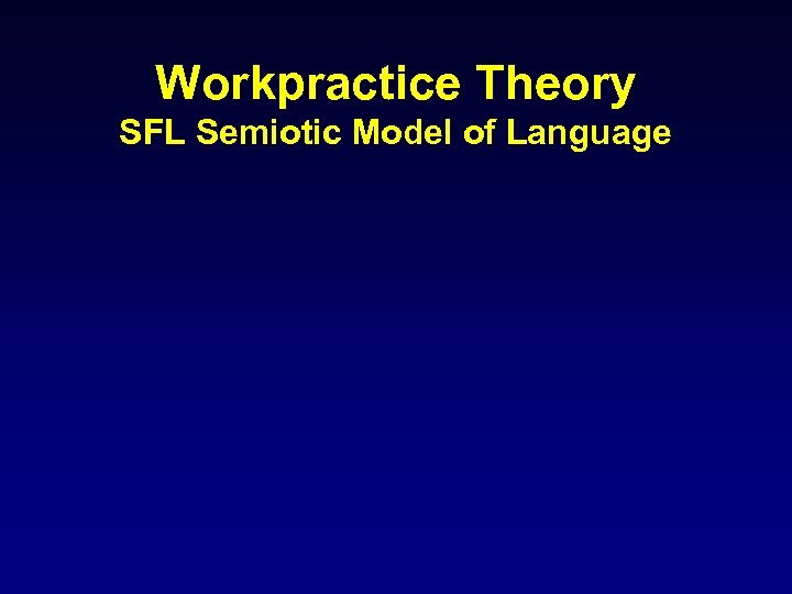 Workpractice Theory SFL Semiotic Model of Language 