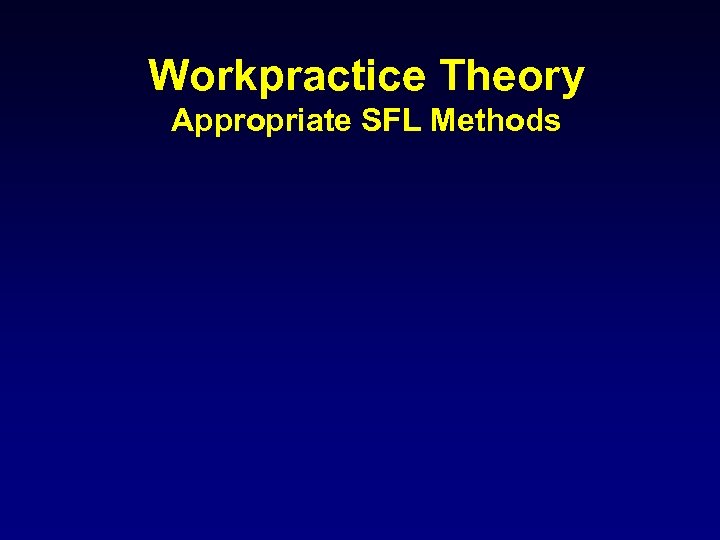 Workpractice Theory Appropriate SFL Methods 