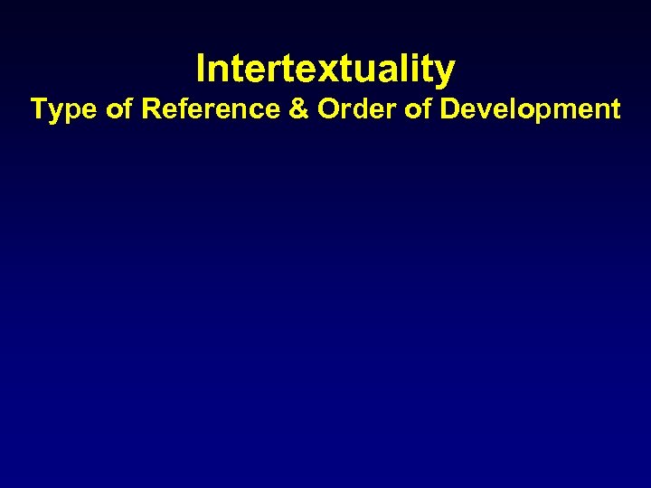 Intertextuality Type of Reference & Order of Development 