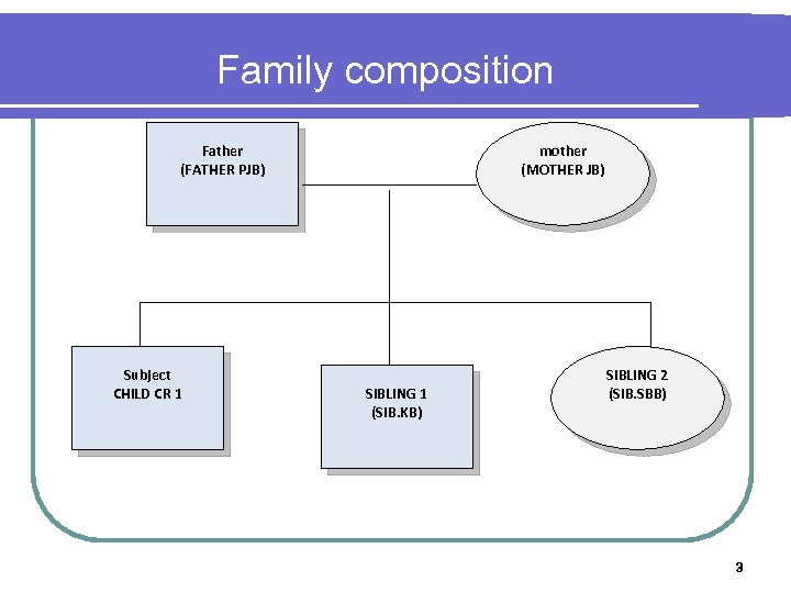 Family composition mother (MOTHER JB) Father (FATHER PJB) Subject CHILD CR 1 SIBLING 1