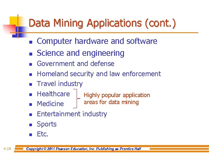 Data Mining Applications (cont. ) n n n n n 4 -19 Computer hardware