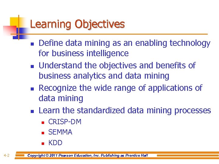 Learning Objectives n n Define data mining as an enabling technology for business intelligence
