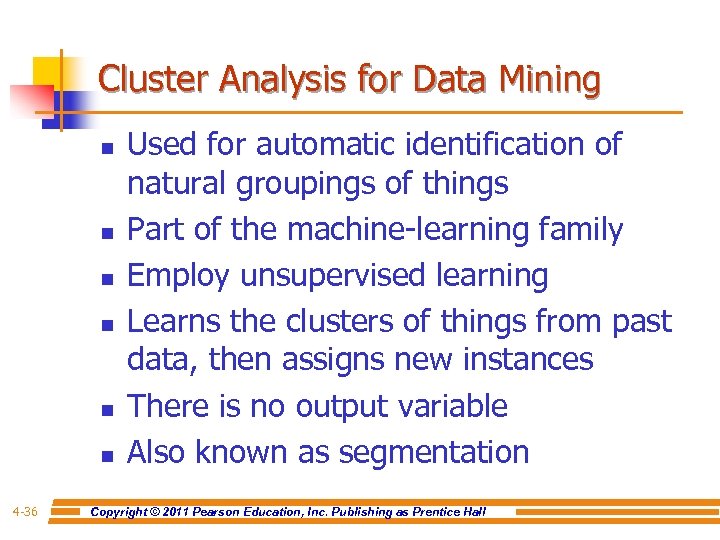 Cluster Analysis for Data Mining n n n 4 -36 Used for automatic identification