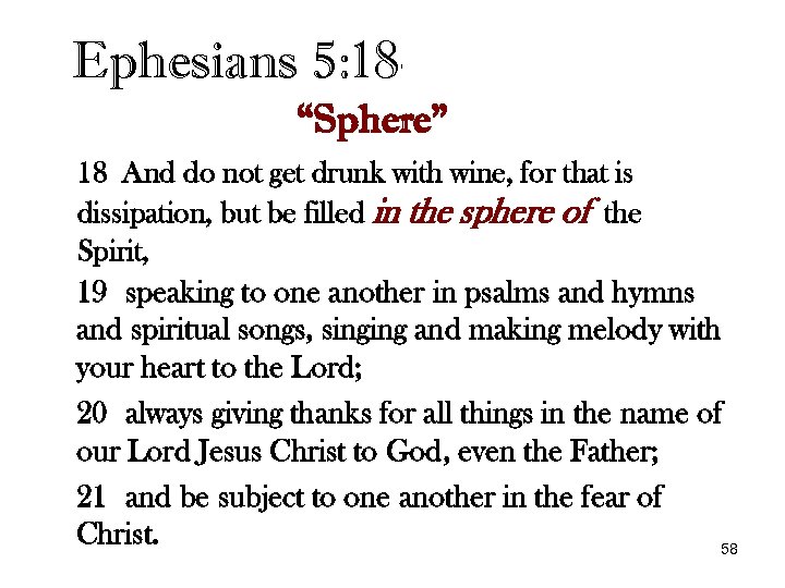 Ephesians 5: 18 -21 “Sphere” 18 And do not get drunk with wine, for
