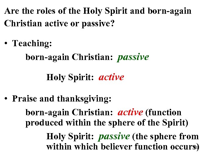 Are the roles of the Holy Spirit and born-again Christian active or passive? •