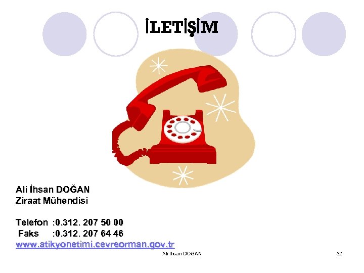 İLETİŞİM Ali İhsan DOĞAN Ziraat Mühendisi Telefon : 0. 312. 207 50 00 Faks