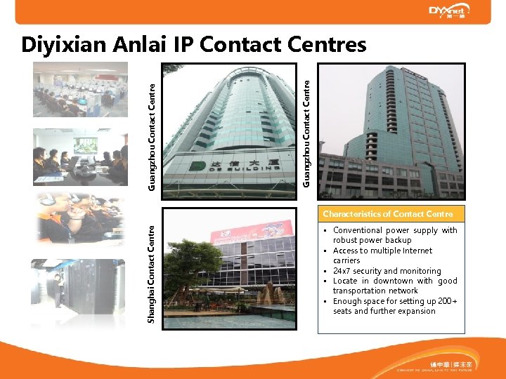 Guangzhou Contact Centre Diyixian Anlai IP Contact Centres Shanghai Contact Centre Characteristics of Contact