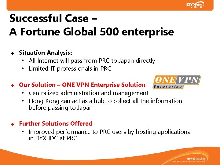 Successful Case – A Fortune Global 500 enterprise Situation Analysis: • All Internet will