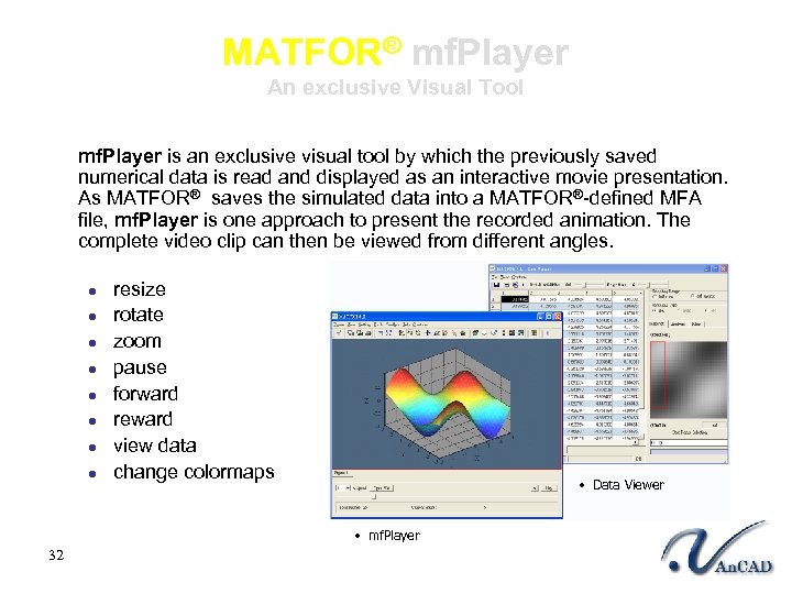 MATFOR® mf. Player An exclusive Visual Tool mf. Player is an exclusive visual tool