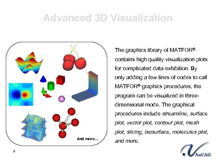 Advanced 3 D Visualization The graphics library of MATFOR® contains high quality visualization plots