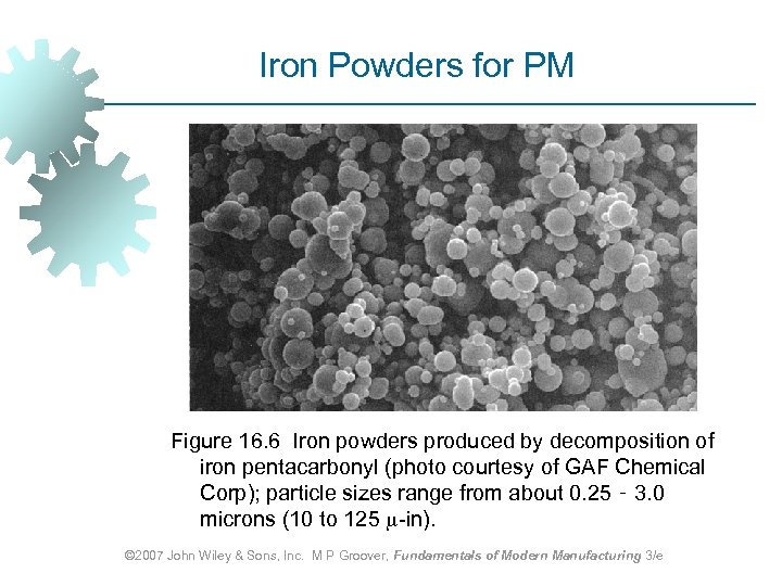 Iron Powders for PM Figure 16. 6 Iron powders produced by decomposition of iron