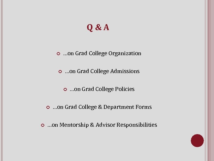 Q&A …on Grad College Organization …on Grad College Admissions …on Grad College Policies …on