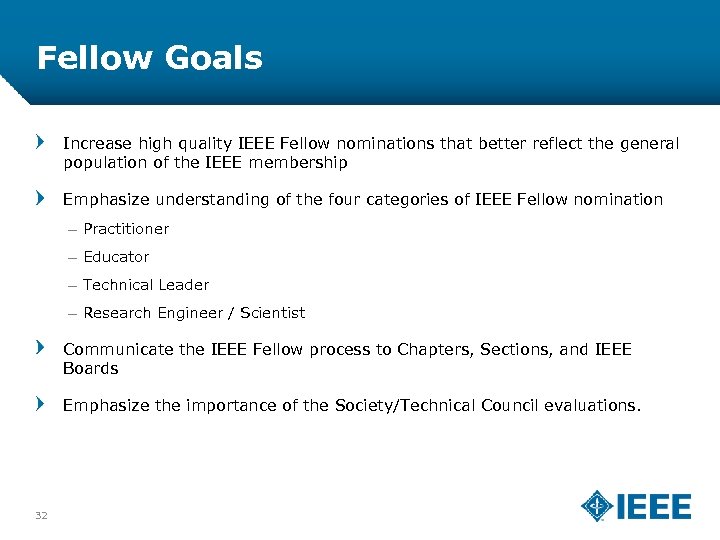 Fellow Goals Increase high quality IEEE Fellow nominations that better reflect the general population
