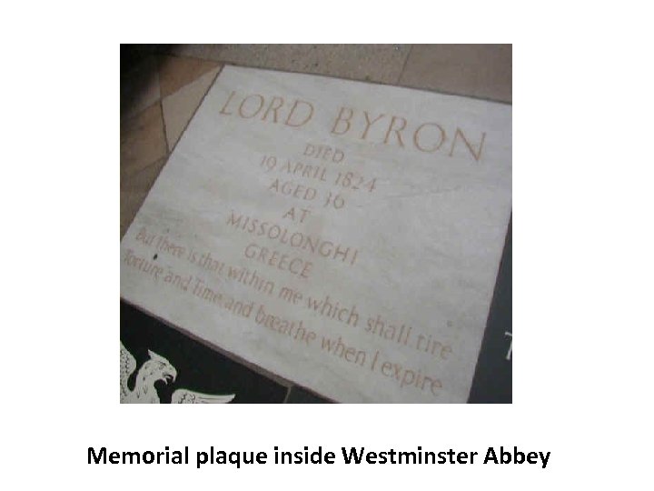 Memorial plaque inside Westminster Abbey 