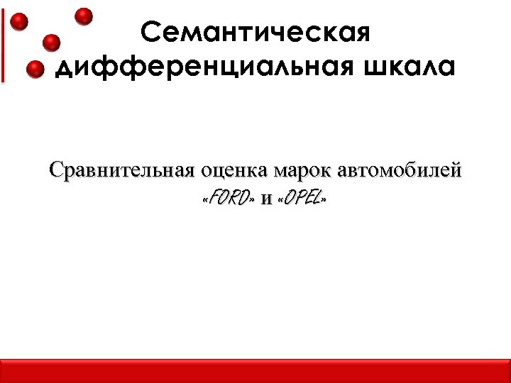 Семантическая дифференциальная шкала Сравнительная оценка марок автомобилей «FORD» и «OPEL» 