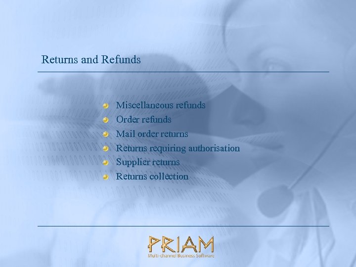 Returns and Refunds Miscellaneous refunds Order refunds Mail order returns Returns requiring authorisation Supplier