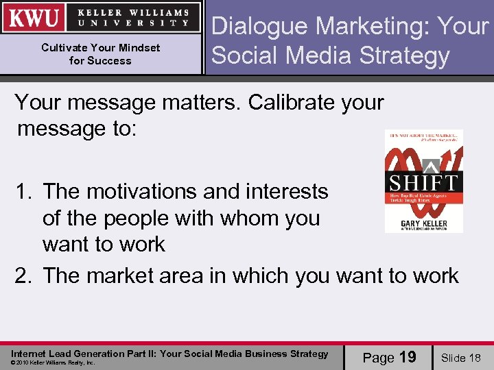 Cultivate Your Mindset for Success Dialogue Marketing: Your Social Media Strategy Your message matters.
