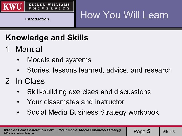Introduction How You Will Learn Knowledge and Skills 1. Manual • • Models and