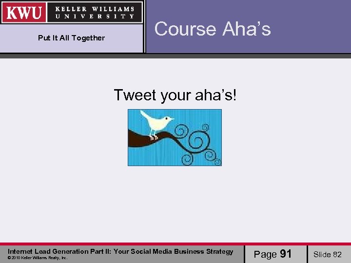 Put It All Together Course Aha’s Tweet your aha’s! Internet Lead Generation Part II: