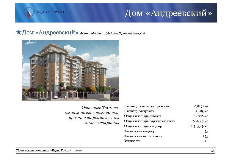 Дом «Андреевский» ★Дом «Андреевский» Адрес: Москва, ЦАО, 2 -я Фрунзенская, д. 8 Основные Техникоэкономические