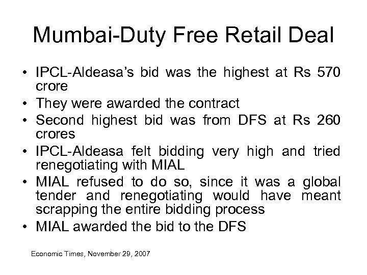 Mumbai-Duty Free Retail Deal • IPCL-Aldeasa’s bid was the highest at Rs 570 crore