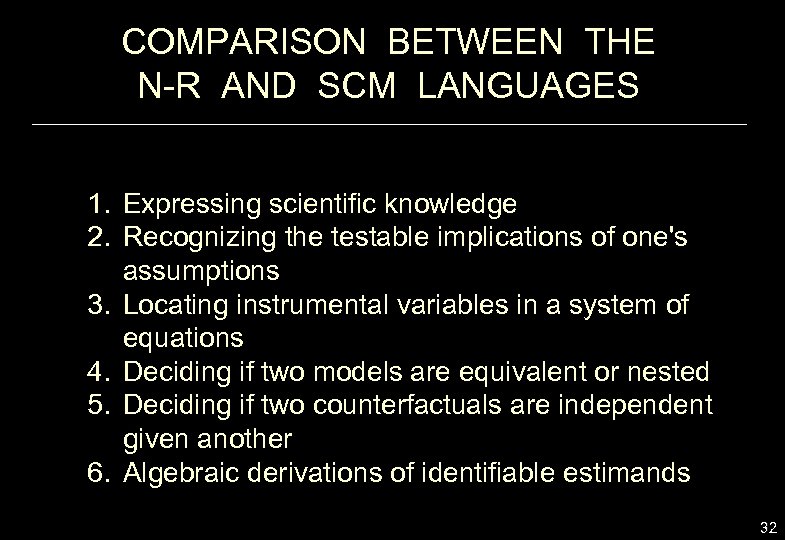 COMPARISON BETWEEN THE N-R AND SCM LANGUAGES 1. Expressing scientific knowledge 2. Recognizing the