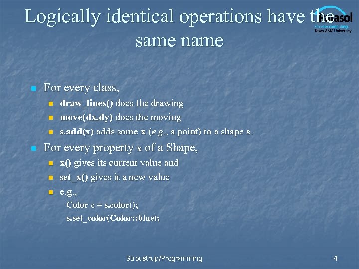 Logically identical operations have the same n For every class, n n draw_lines() does