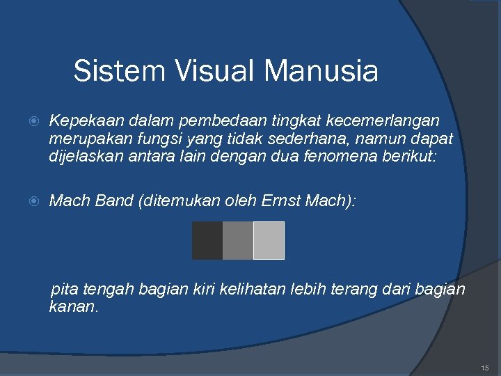 Sistem Visual Manusia Kepekaan dalam pembedaan tingkat kecemerlangan merupakan fungsi yang tidak sederhana, namun