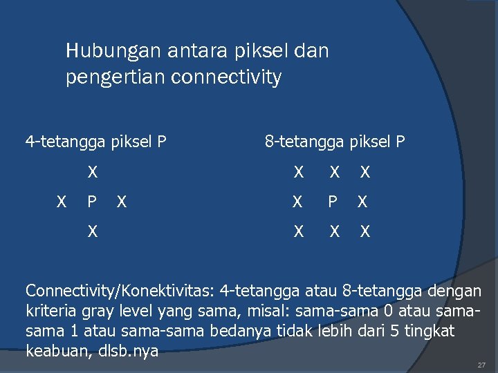 Hubungan antara piksel dan pengertian connectivity 4 -tetangga piksel P X X P X