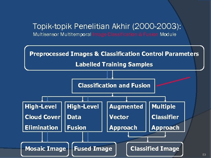 Topik-topik Penelitian Akhir (2000 -2003): Multisensor Multitemporal Image Classification & Fusion Module Preprocessed Images