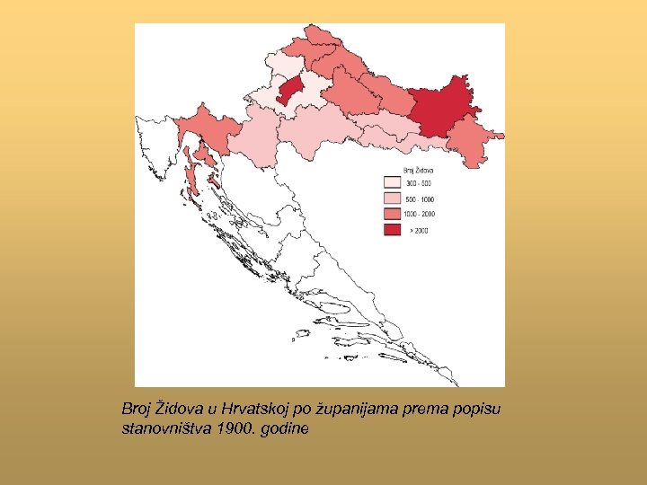 Broj Židova u Hrvatskoj po županijama prema popisu stanovništva 1900. godine 