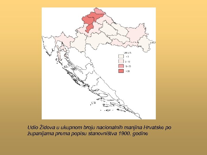 Udio Židova u ukupnom broju nacionalnih manjina Hrvatske po županijama prema popisu stanovništva 1900.